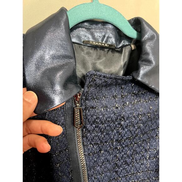 T Tahari Blue Jacket Size M Sparkle Zippers Biker Y2K Business Causal - Picture 3 of 16